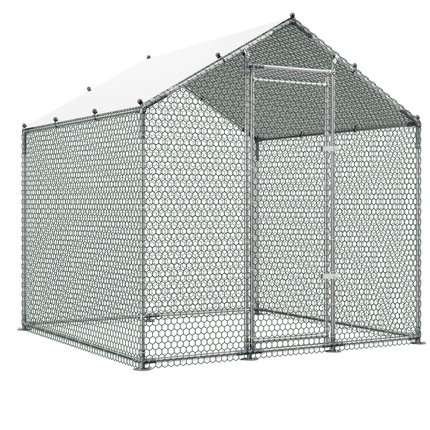 Large Metal Chicken Coop 2 x 2 x 2 m Walk-in Chicken Run House Cage, Spire Roof Hen House Enclosure with Cover and Security Lock, Outdoor Duck Rabbit Cage Poultry Pen for Backyard, Farm, Yard