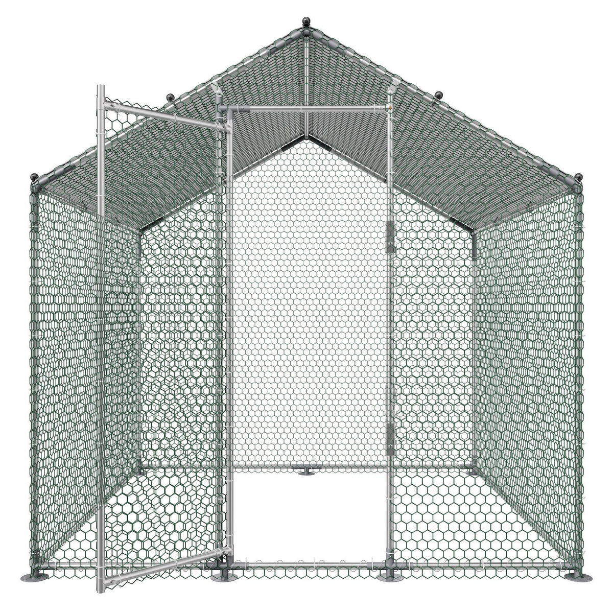 Large Metal Chicken Coop 2 x 2 x 2 m Walk-in Chicken Run House Cage, Spire Roof Hen House Enclosure with Cover and Security Lock, Outdoor Duck Rabbit Cage Poultry Pen for Backyard, Farm, Yard