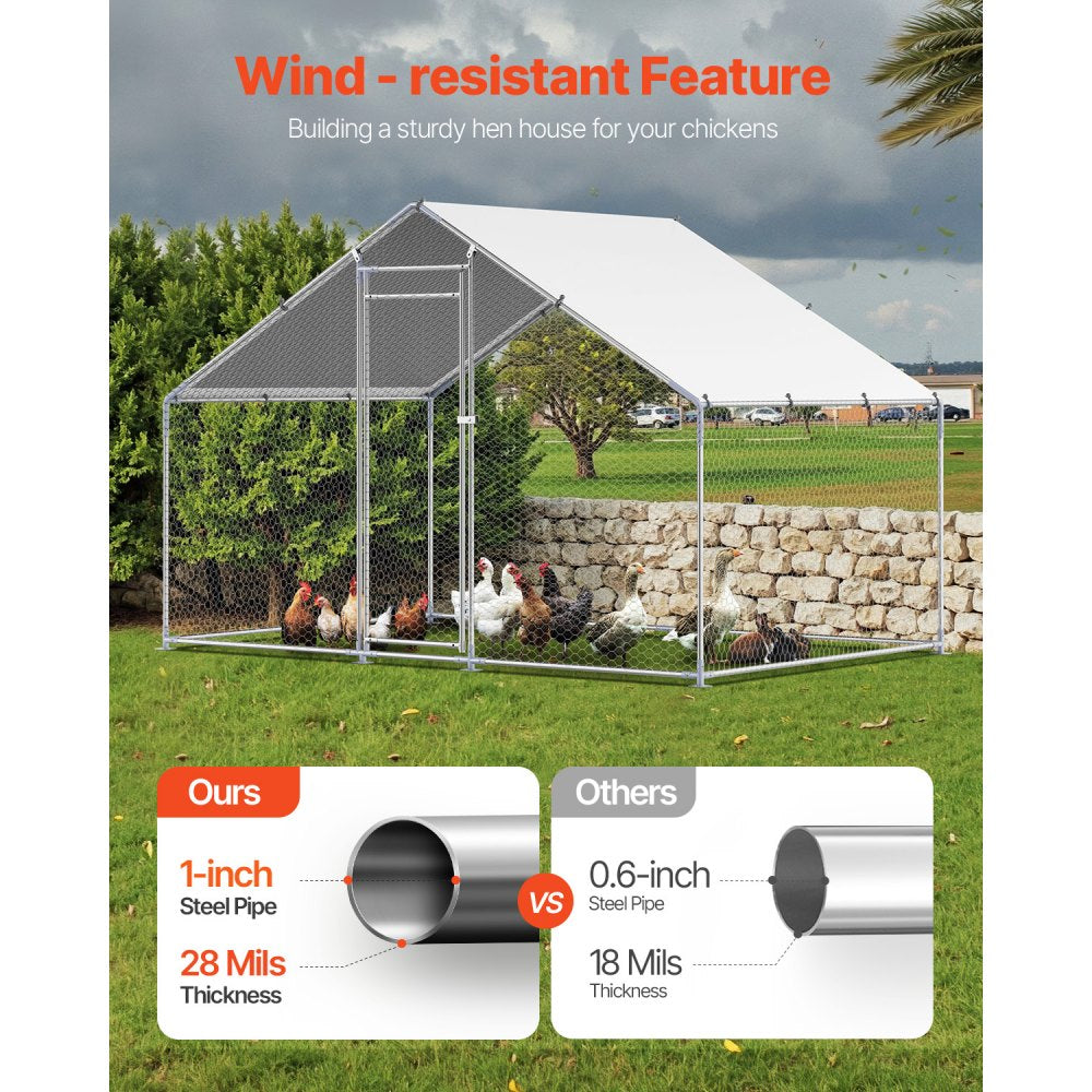 Metal Chicken Coop 9.8x6.5x6.5ft Walk-in Chicken Run with Cover Spire Roof