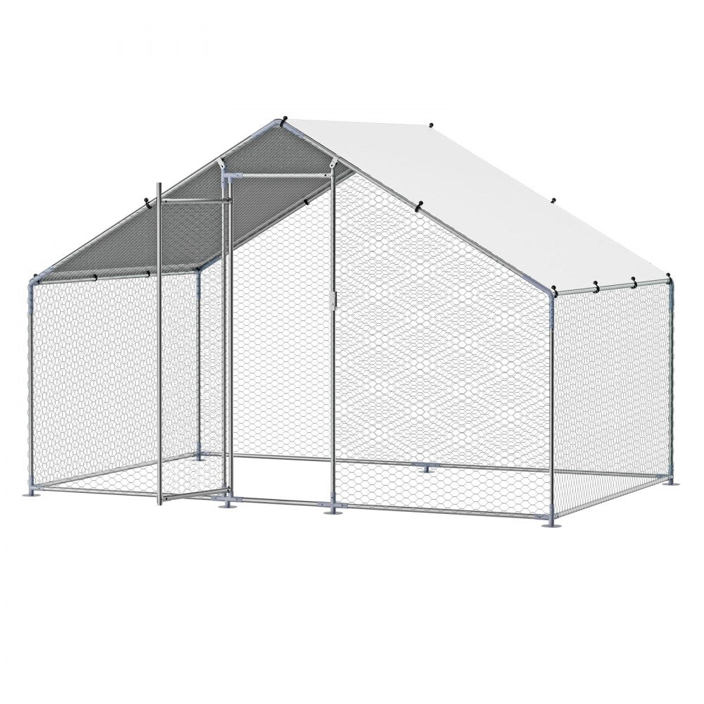Metal Chicken Coop 9.8x6.5x6.5ft Walk-in Chicken Run with Cover Spire Roof