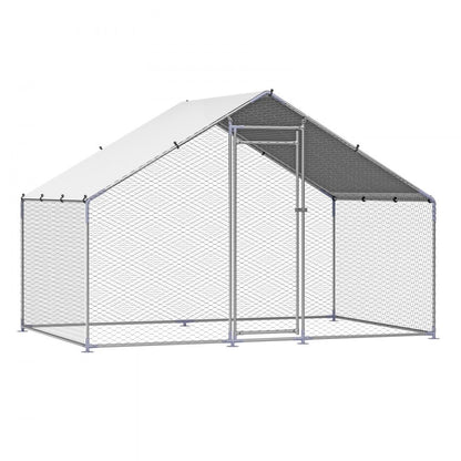 Metal Chicken Coop 9.8x6.5x6.5ft Walk-in Chicken Run with Cover Spire Roof