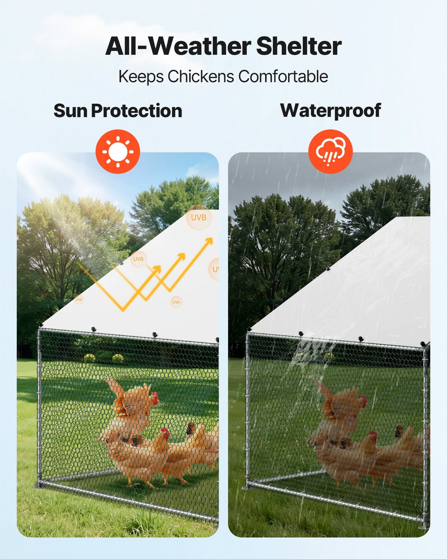 Large Metal Chicken Coop, 3 x 2 x 2 m, Walk-in Chicken Runs with Waterproof Cover, Spire Roof Hen House Enclosure with Lock, Outdoor Duck Rabbit Cage Poultry Pen for Backyard, Farm, Yard Use
