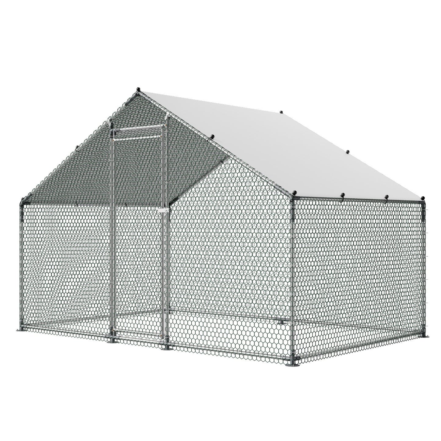 Large Metal Chicken Coop, 3 x 2 x 2 m, Walk-in Chicken Runs with Waterproof Cover, Spire Roof Hen House Enclosure with Lock, Outdoor Duck Rabbit Cage Poultry Pen for Backyard, Farm, Yard Use