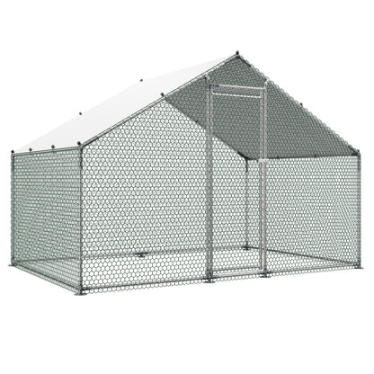 Large Metal Chicken Coop, 3 x 2 x 2 m, Walk-in Chicken Runs with Waterproof Cover, Spire Roof Hen House Enclosure with Lock, Outdoor Duck Rabbit Cage Poultry Pen for Backyard, Farm, Yard Use