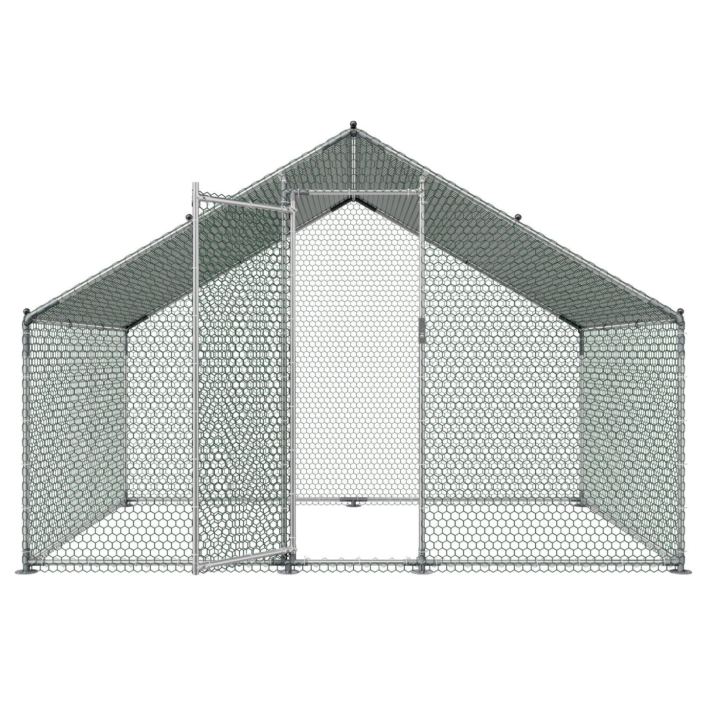 Large Metal Chicken Coop, 3 x 2 x 2 m, Walk-in Chicken Runs with Waterproof Cover, Spire Roof Hen House Enclosure with Lock, Outdoor Duck Rabbit Cage Poultry Pen for Backyard, Farm, Yard Use