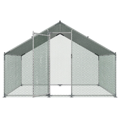 Large Metal Chicken Coop, 3 x 2 x 2 m, Walk-in Chicken Runs with Waterproof Cover, Spire Roof Hen House Enclosure with Lock, Outdoor Duck Rabbit Cage Poultry Pen for Backyard, Farm, Yard Use