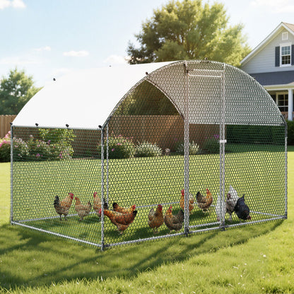 Metal Chicken Coop, 9.8x6.5x6.5ft Large Walk-in Chicken Runs with Cover, Doom Roof Hen House Enclosure with Security Lock, Outdoor Duck Rabbit Cage Poultry Pen for Backyard, Farm, Yard