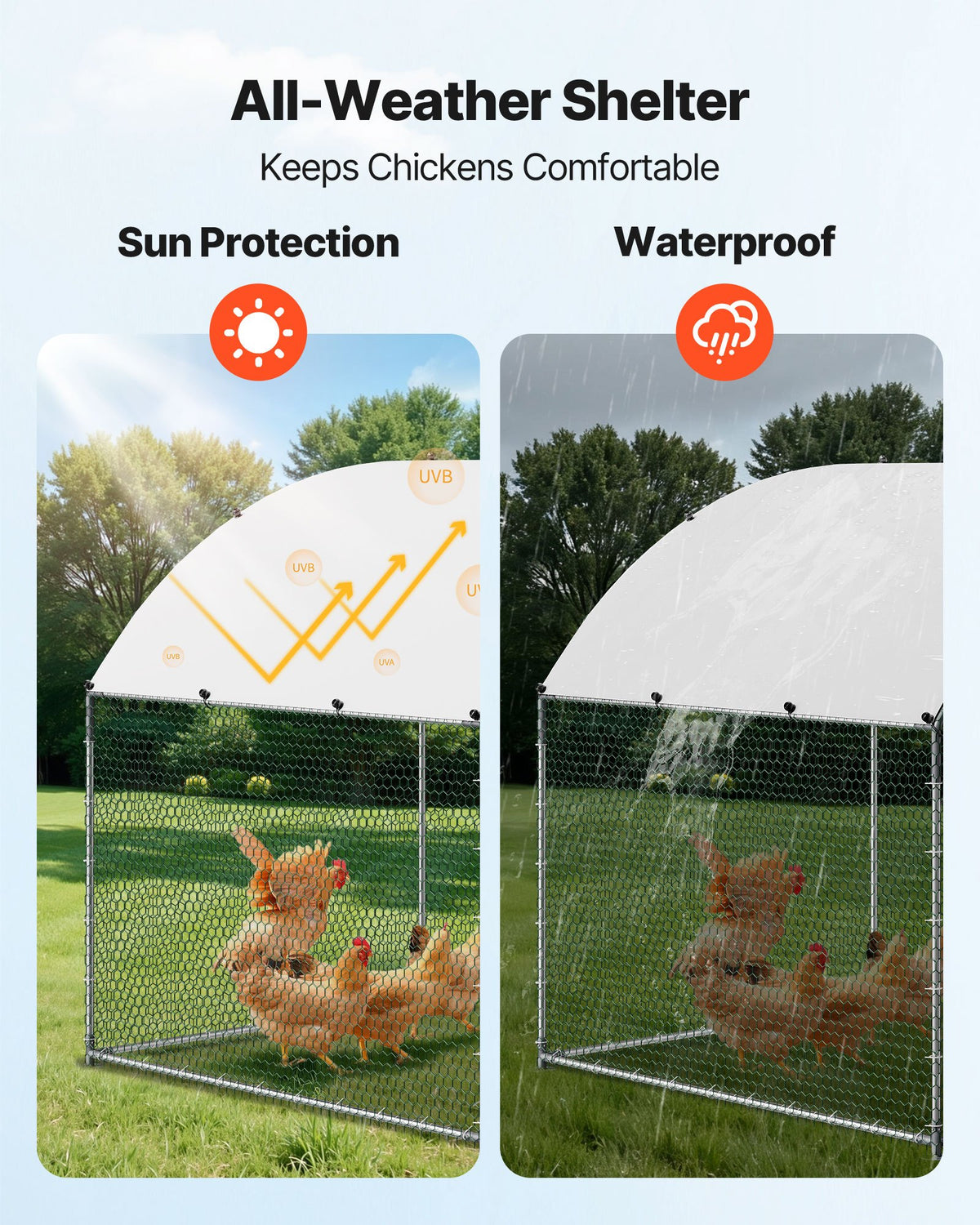 Large Metal Chicken Coop 3 x 2 x 2 m Walk-in Chicken Run House Cage, Doom Roof Hen House Enclosure with Cover and Security Lock, Outdoor Duck Rabbit Cage Poultry Pen for Backyard, Farm, Yard