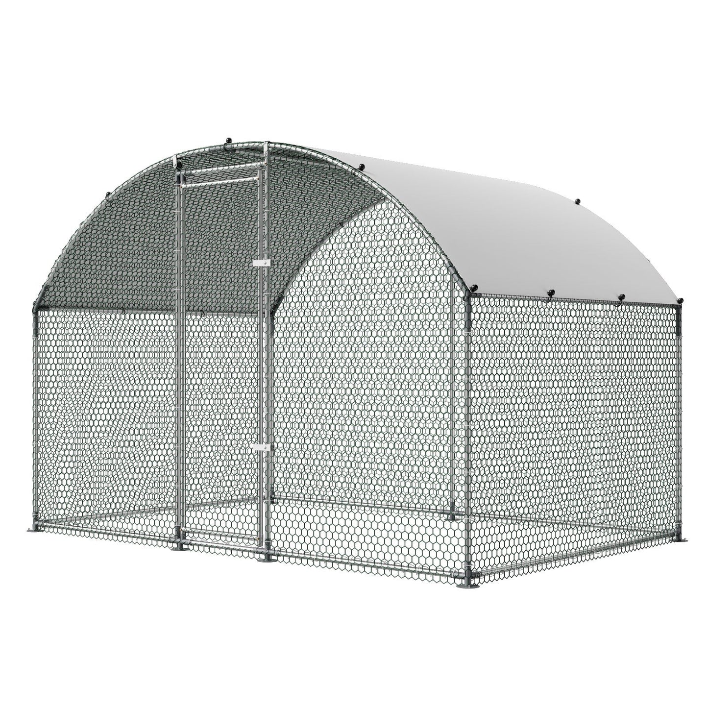 Large Metal Chicken Coop 3 x 2 x 2 m Walk-in Chicken Run House Cage, Doom Roof Hen House Enclosure with Cover and Security Lock, Outdoor Duck Rabbit Cage Poultry Pen for Backyard, Farm, Yard