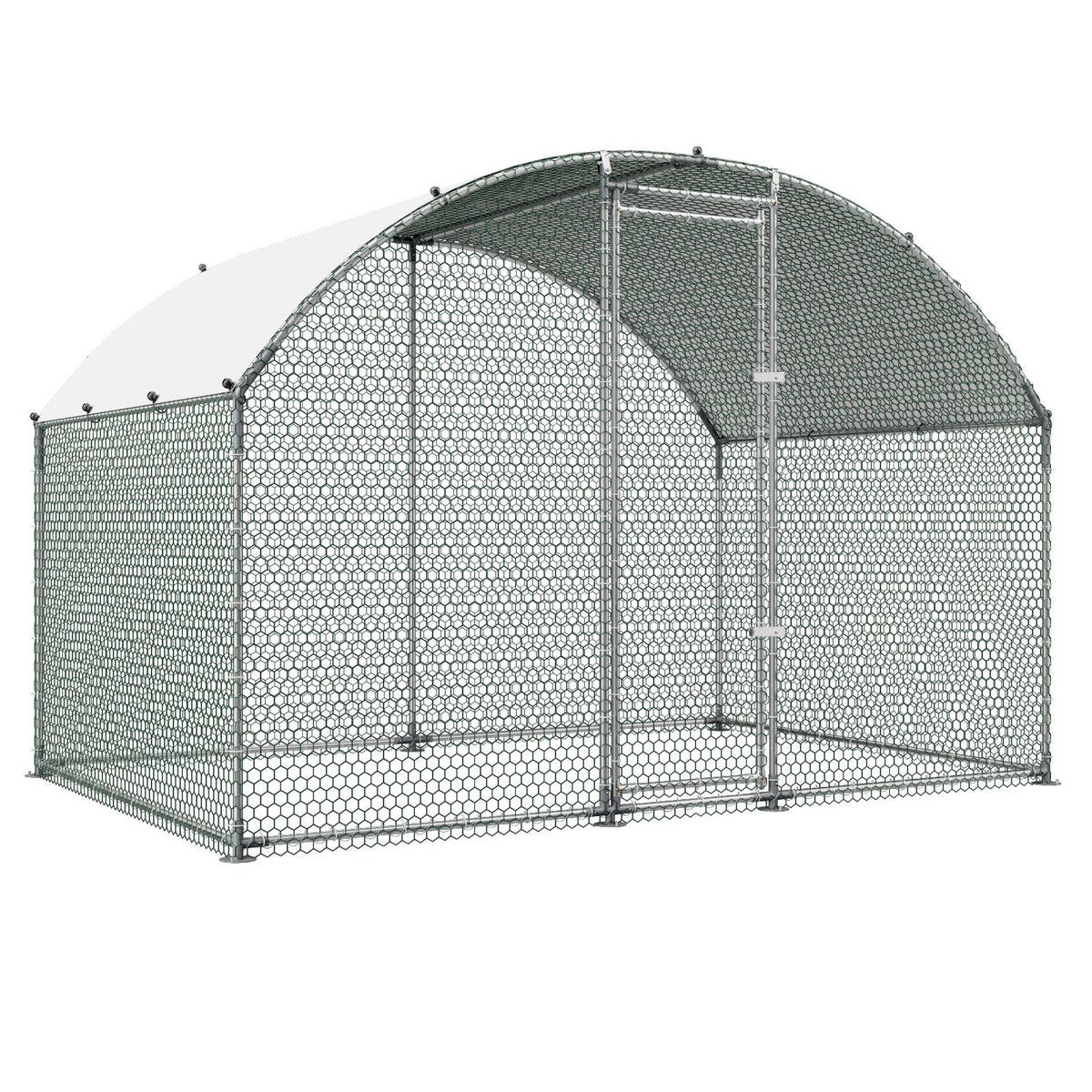 Large Metal Chicken Coop 3 x 2 x 2 m Walk-in Chicken Run House Cage, Doom Roof Hen House Enclosure with Cover and Security Lock, Outdoor Duck Rabbit Cage Poultry Pen for Backyard, Farm, Yard