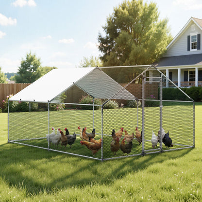 Metal Chicken Coop, 9.8x13.1x6.5 ft Large Walk-in Chicken Runs with Cover, Spire Roof Hen House Enclosure with Security Lock, Outdoor Duck Rabbit Cage Poultry Pen for Backyard, Farm, Yard