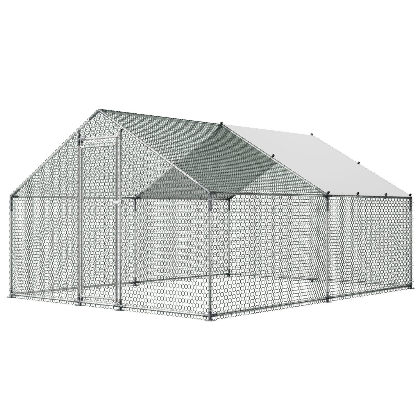 Metal Chicken Coop, 9.8x13.1x6.5 ft Large Walk-in Chicken Runs with Cover, Spire Roof Hen House Enclosure with Security Lock, Outdoor Duck Rabbit Cage Poultry Pen for Backyard, Farm, Yard