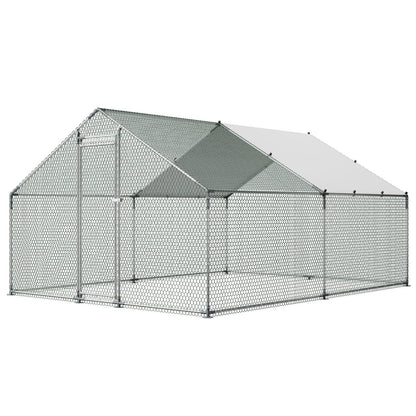 Metal Chicken Coop, 9.8x13.1x6.5 ft Large Walk-in Chicken Runs with Cover, Spire Roof Hen House Enclosure with Security Lock, Outdoor Duck Rabbit Cage Poultry Pen for Backyard, Farm, Yard