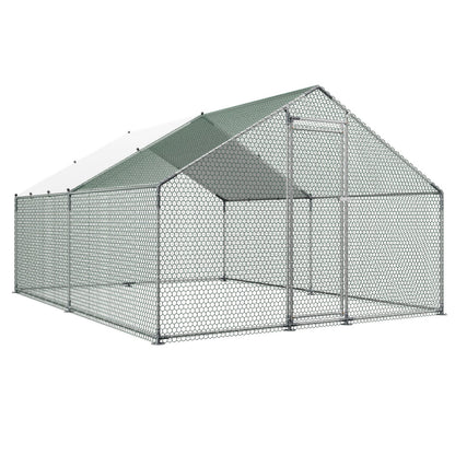 Metal Chicken Coop, 9.8x13.1x6.5 ft Large Walk-in Chicken Runs with Cover, Spire Roof Hen House Enclosure with Security Lock, Outdoor Duck Rabbit Cage Poultry Pen for Backyard, Farm, Yard