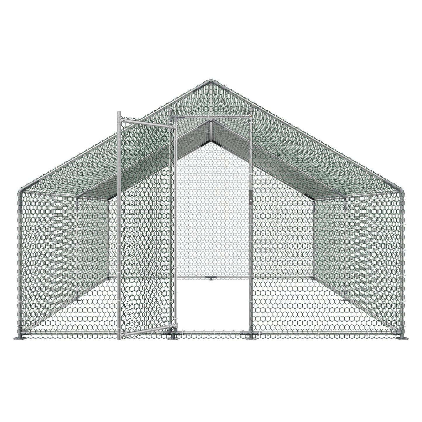 Metal Chicken Coop, 9.8x13.1x6.5 ft Large Walk-in Chicken Runs with Cover, Spire Roof Hen House Enclosure with Security Lock, Outdoor Duck Rabbit Cage Poultry Pen for Backyard, Farm, Yard