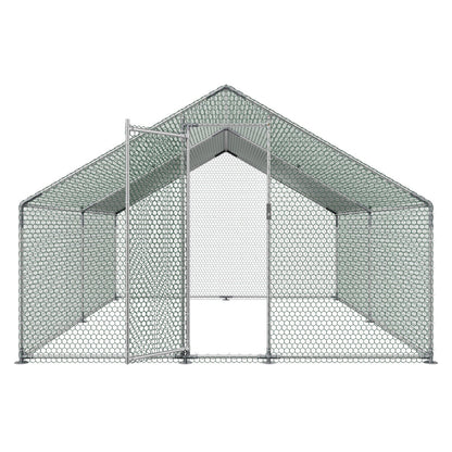 Metal Chicken Coop, 9.8x13.1x6.5 ft Large Walk-in Chicken Runs with Cover, Spire Roof Hen House Enclosure with Security Lock, Outdoor Duck Rabbit Cage Poultry Pen for Backyard, Farm, Yard