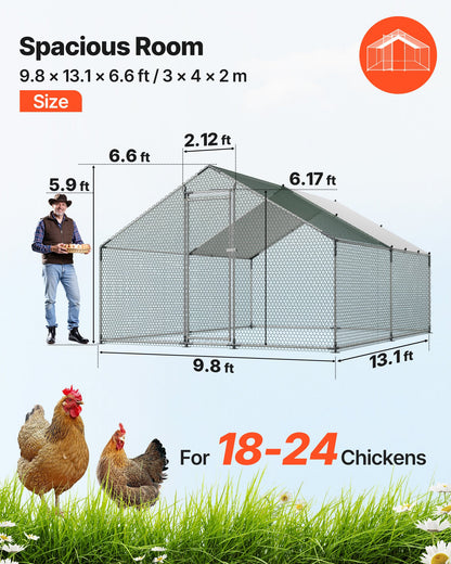 Large Metal Chicken Coop, 3 x 4 x 2 m, Walk-in Chicken Runs with Waterproof Cover, Spire Roof Hen House Enclosure with Lock, Outdoor Duck Rabbit Cage Poultry Pen for Backyard, Farm, Yard Use