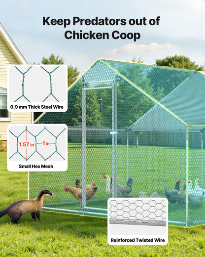 Large Metal Chicken Coop, 3 x 4 x 2 m, Walk-in Chicken Runs with Waterproof Cover, Spire Roof Hen House Enclosure with Lock, Outdoor Duck Rabbit Cage Poultry Pen for Backyard, Farm, Yard Use