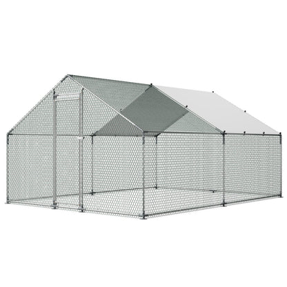 Large Metal Chicken Coop, 3 x 4 x 2 m, Walk-in Chicken Runs with Waterproof Cover, Spire Roof Hen House Enclosure with Lock, Outdoor Duck Rabbit Cage Poultry Pen for Backyard, Farm, Yard Use