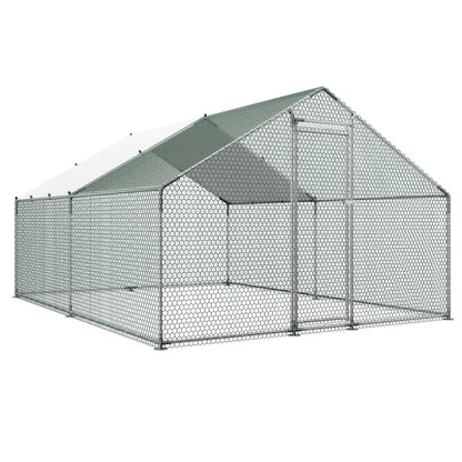 Large Metal Chicken Coop, 3 x 4 x 2 m, Walk-in Chicken Runs with Waterproof Cover, Spire Roof Hen House Enclosure with Lock, Outdoor Duck Rabbit Cage Poultry Pen for Backyard, Farm, Yard Use