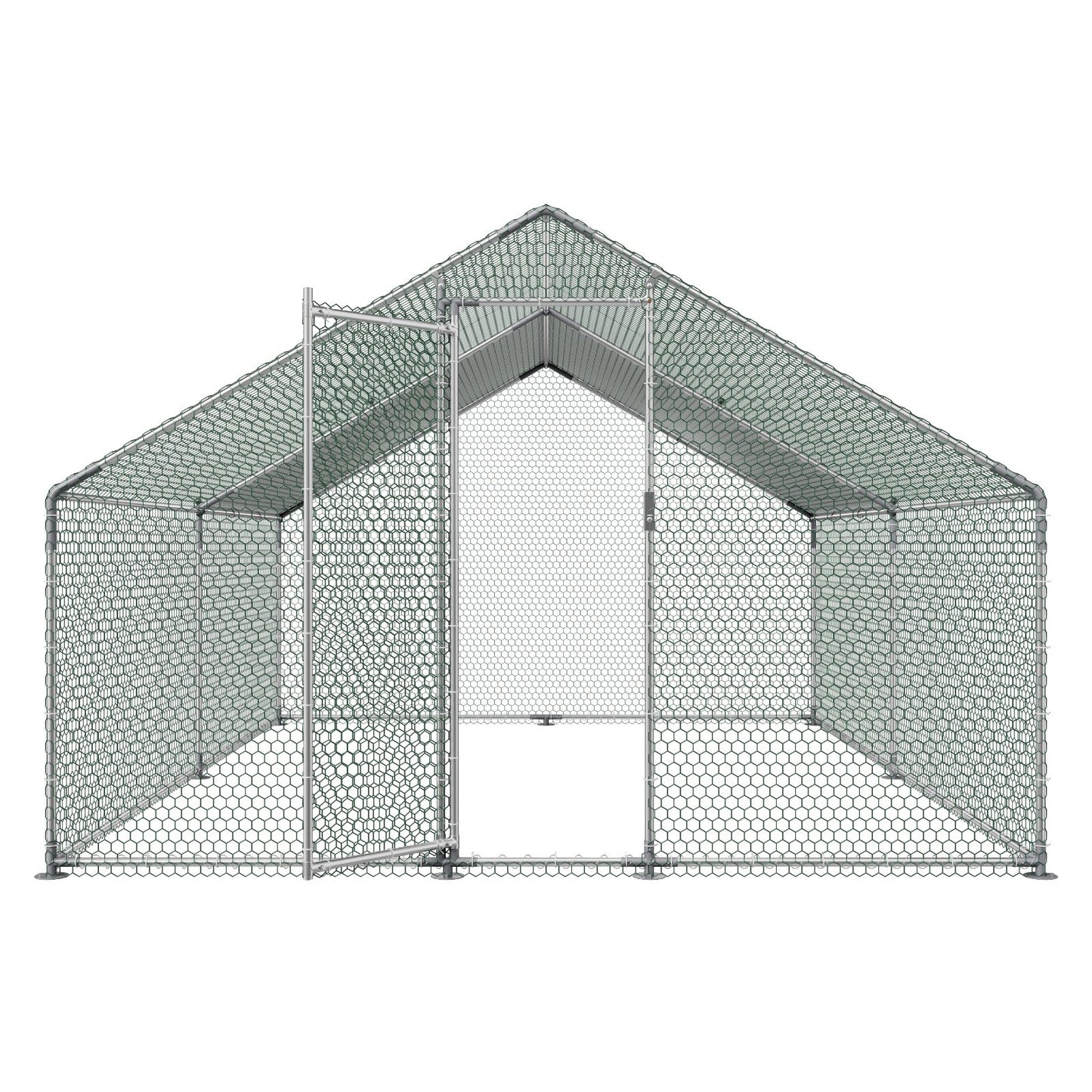 Large Metal Chicken Coop, 3 x 4 x 2 m, Walk-in Chicken Runs with Waterproof Cover, Spire Roof Hen House Enclosure with Lock, Outdoor Duck Rabbit Cage Poultry Pen for Backyard, Farm, Yard Use