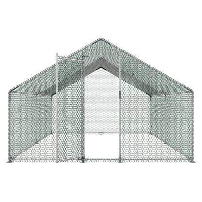 Large Metal Chicken Coop, 3 x 4 x 2 m, Walk-in Chicken Runs with Waterproof Cover, Spire Roof Hen House Enclosure with Lock, Outdoor Duck Rabbit Cage Poultry Pen for Backyard, Farm, Yard Use