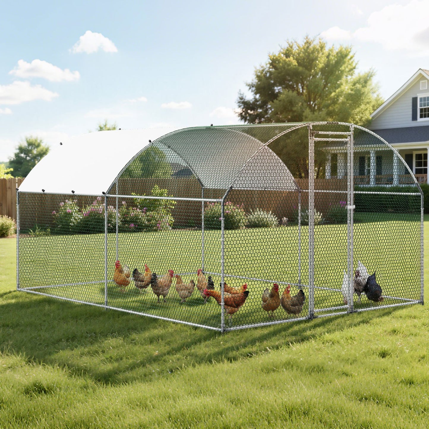 Metal Chicken Coop, 9.8x13.1x6.5 ft Large Walk-in Chicken Runs with Cover, Doom Roof Hen House Enclosure with Security Lock, Outdoor Duck Rabbit Cage Poultry Pen for Backyard, Farm, Yard