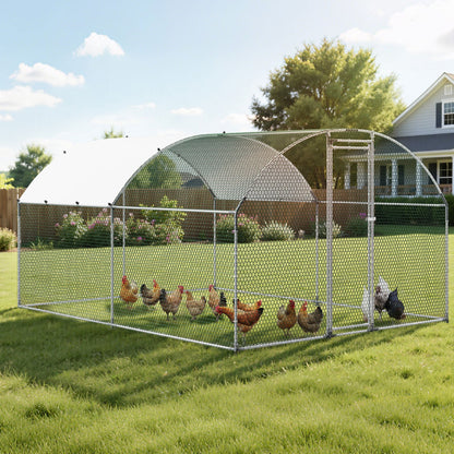 Metal Chicken Coop, 9.8x13.1x6.5 ft Large Walk-in Chicken Runs with Cover, Doom Roof Hen House Enclosure with Security Lock, Outdoor Duck Rabbit Cage Poultry Pen for Backyard, Farm, Yard