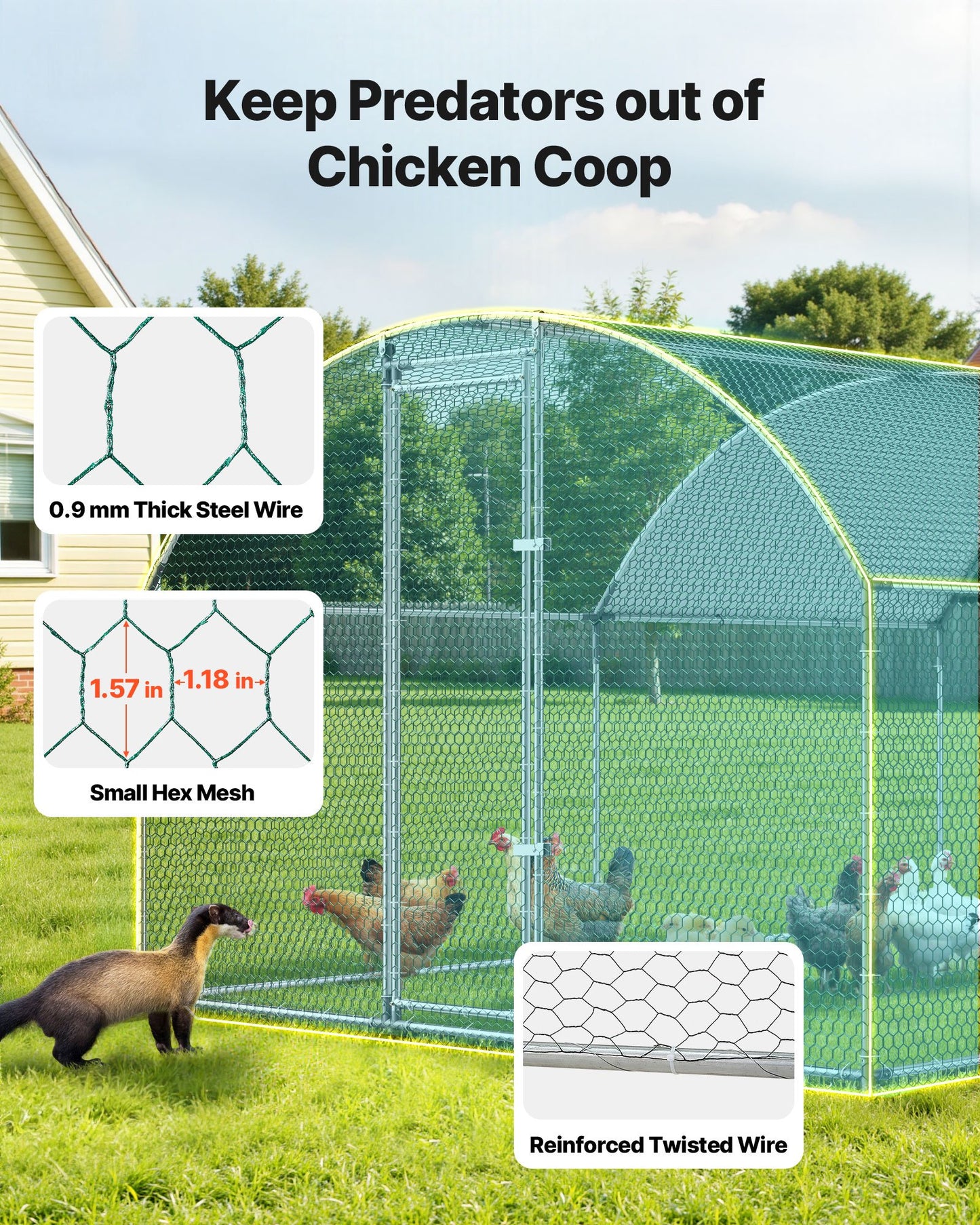 Large Metal Chicken Coop 3 x 3.97 x 2 m Walk-in Chicken Run House, Doom Roof Hen House Enclosure with Cover and Security Lock, Outdoor Duck Rabbit Cage Poultry Pen for Backyard, Farm, Yard Use