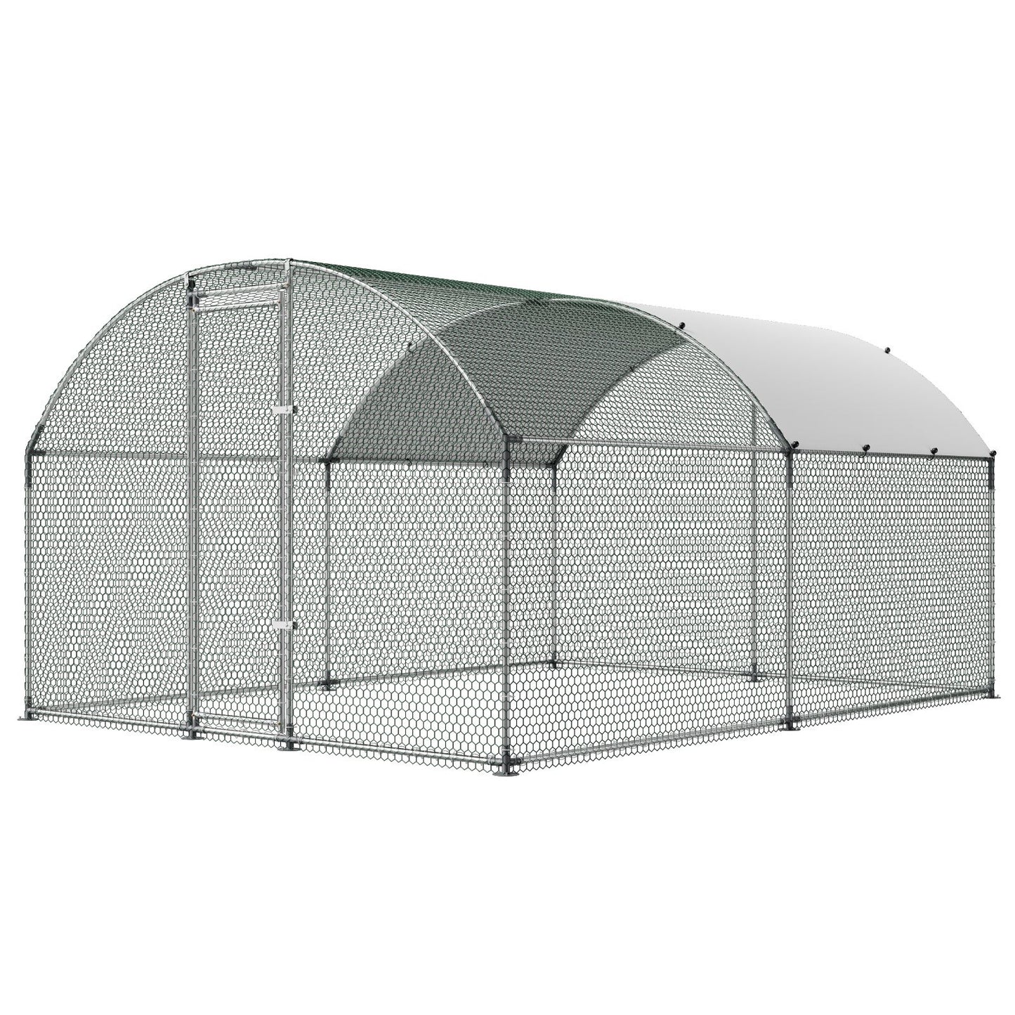 Large Metal Chicken Coop 3 x 3.97 x 2 m Walk-in Chicken Run House, Doom Roof Hen House Enclosure with Cover and Security Lock, Outdoor Duck Rabbit Cage Poultry Pen for Backyard, Farm, Yard Use