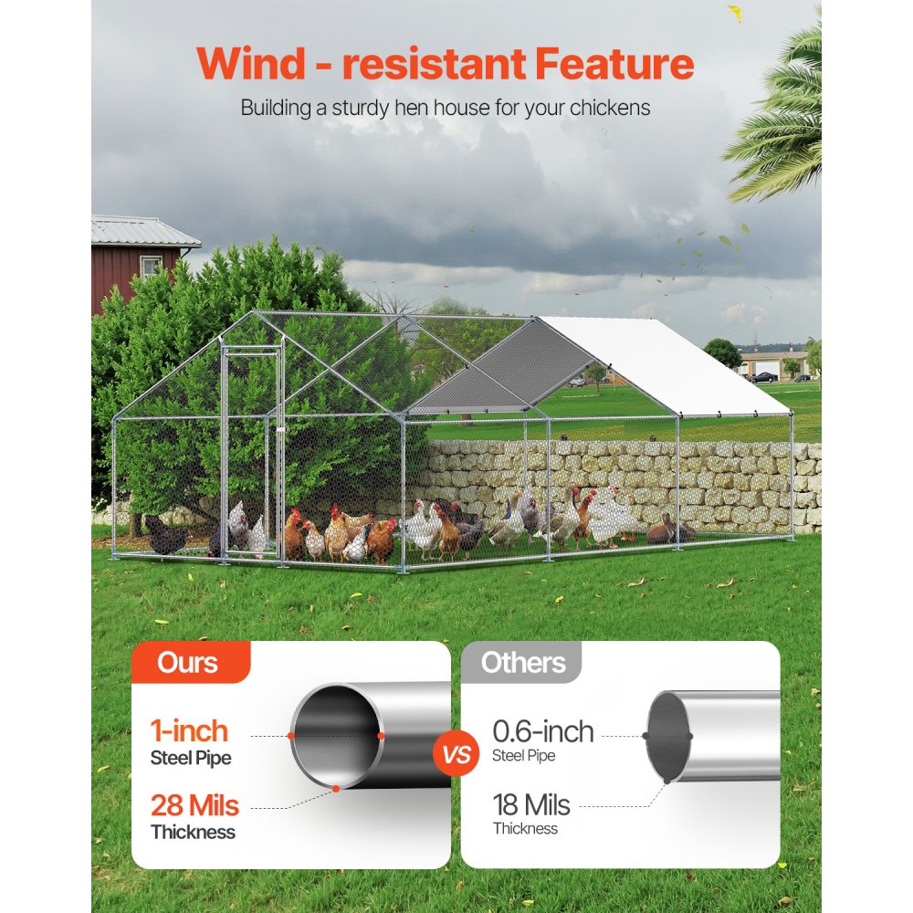 VEVOR Metal Chicken Coop 9.8x19.6x6.5 ft Walk-in Chicken Run with Cover Spire Roof