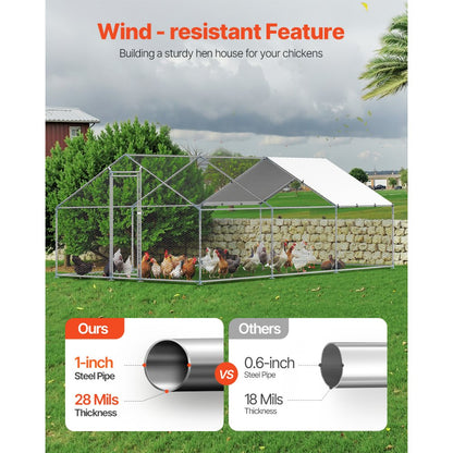 VEVOR Metal Chicken Coop 9.8x19.6x6.5 ft Walk-in Chicken Run with Cover Spire Roof
