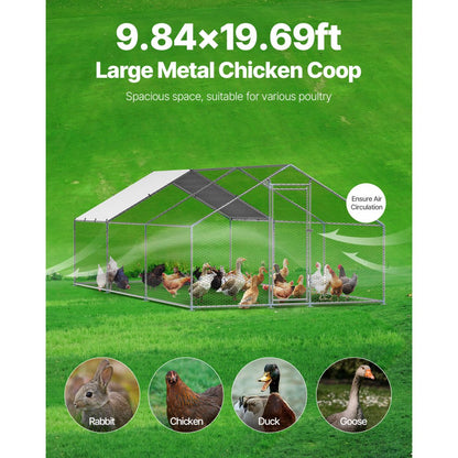 VEVOR Metal Chicken Coop 9.8x19.6x6.5 ft Walk-in Chicken Run with Cover Spire Roof