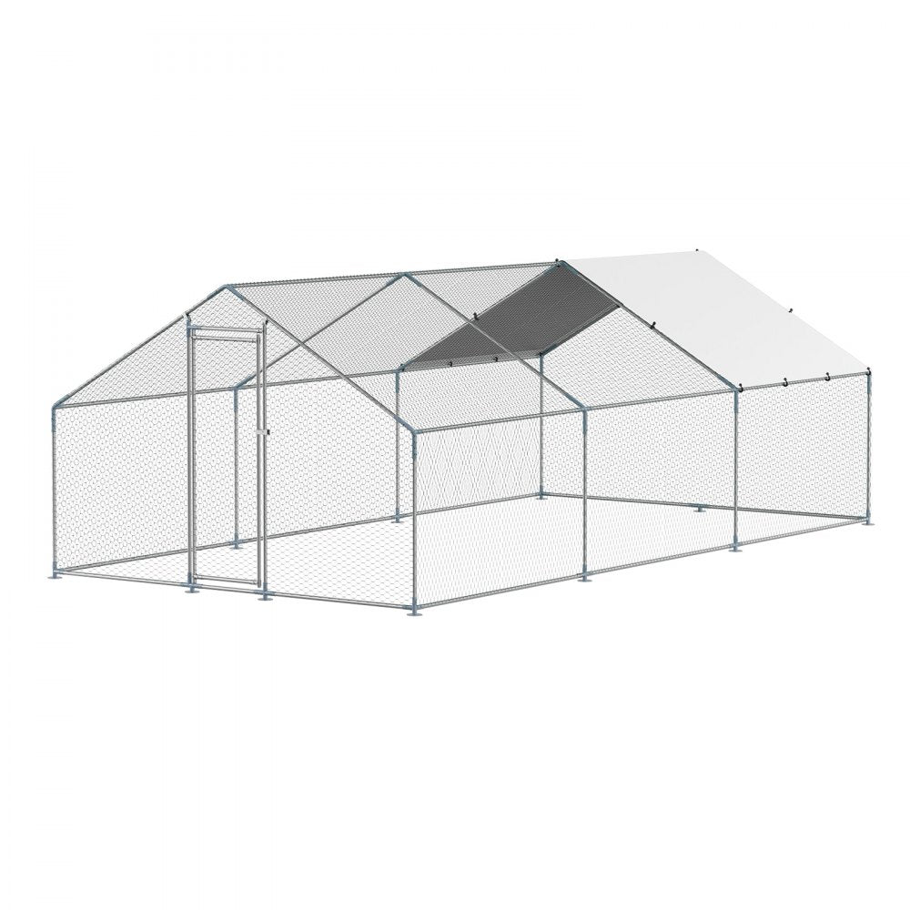 VEVOR Metal Chicken Coop 9.8x19.6x6.5 ft Walk-in Chicken Run with Cover Spire Roof