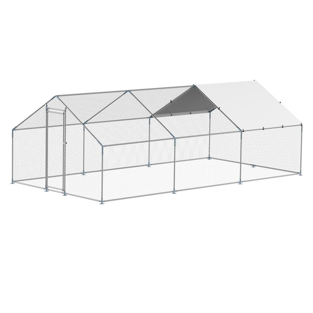 VEVOR Metal Chicken Coop 9.8x19.6x6.5 ft Walk-in Chicken Run with Cover Spire Roof