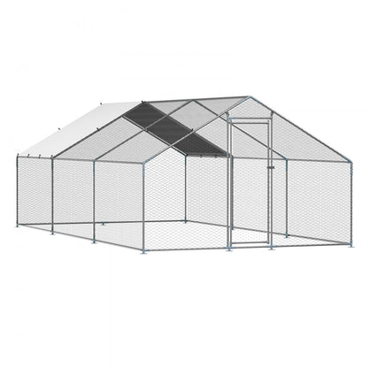 VEVOR Metal Chicken Coop 9.8x19.6x6.5 ft Walk-in Chicken Run with Cover Spire Roof