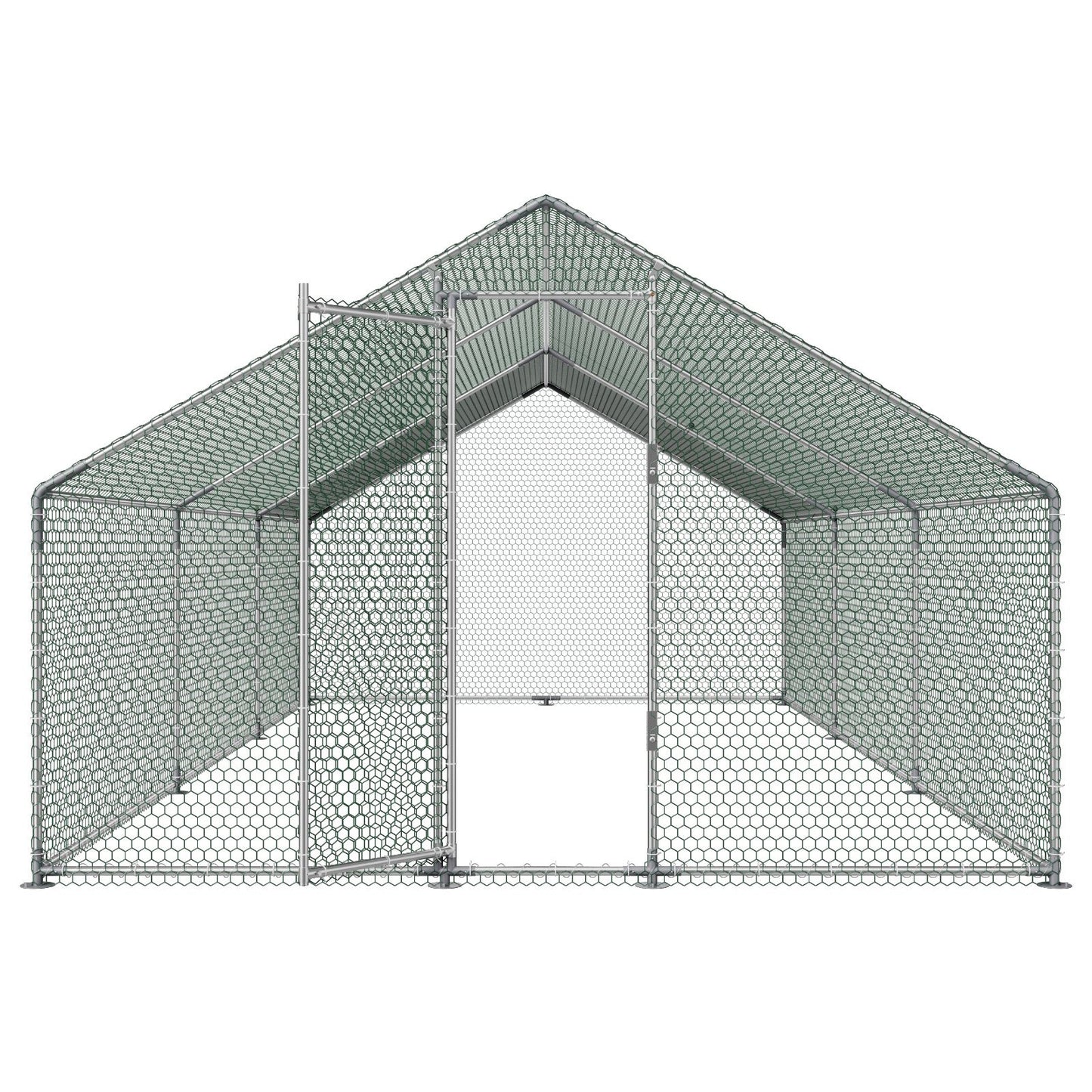 Large Metal Chicken Coop 3 x 5.95 x 2 m Walk-in Chicken Run House, Spire Roof Hen House Enclosure with Cover and Security Lock, Outdoor Duck Rabbit Cage Poultry Pen for Backyard, Farm, Yard