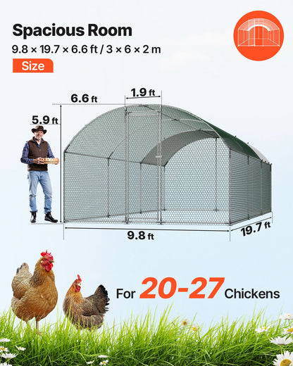 Metal Chicken Coop, 9.8x19.3x6.5 ft Large Walk-in Chicken Runs with Cover, Doom Roof Hen House Enclosure with Security Lock, Outdoor Duck Rabbit Cage Poultry Pen for Backyard, Farm, Yard
