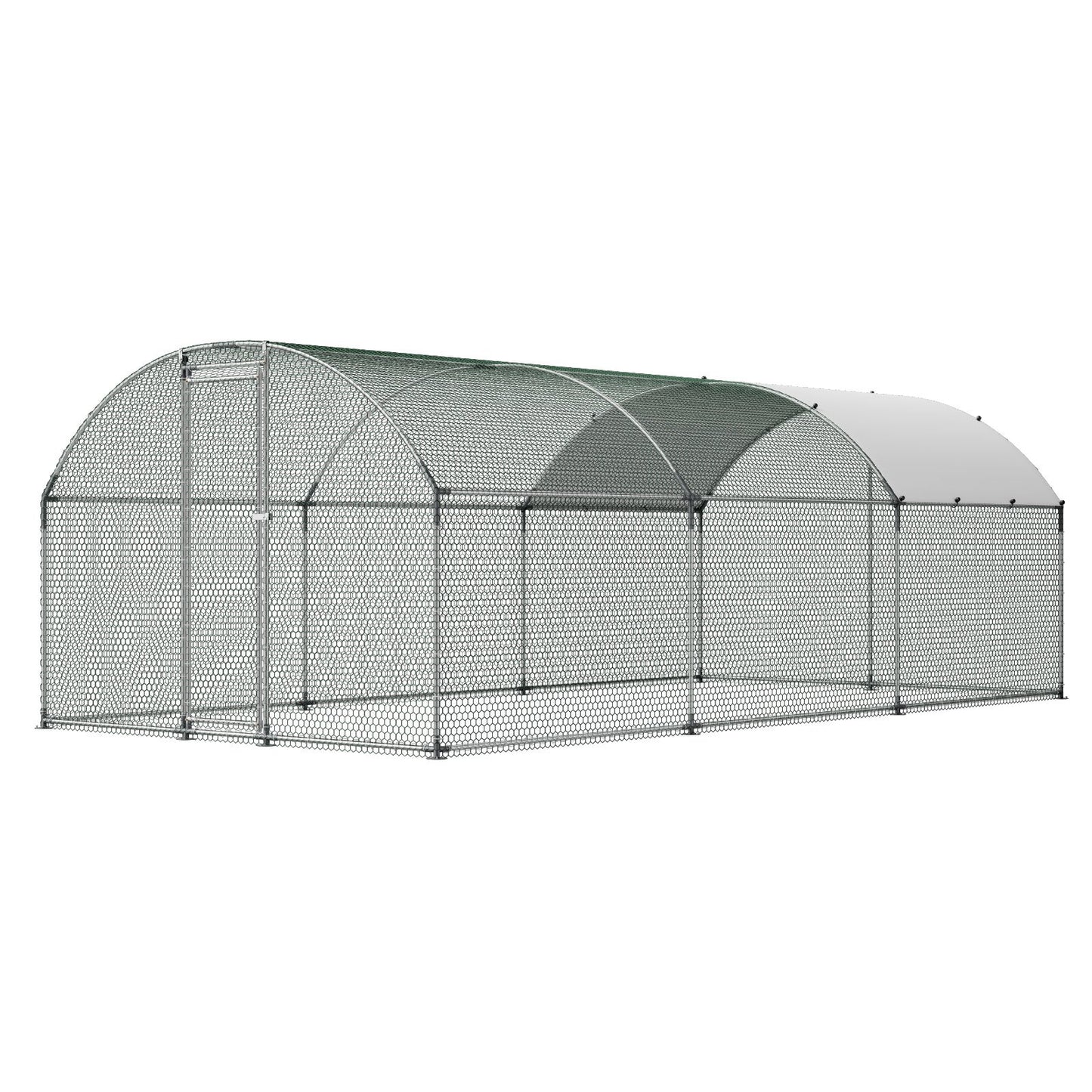 Metal Chicken Coop, 9.8x19.3x6.5 ft Large Walk-in Chicken Runs with Cover, Doom Roof Hen House Enclosure with Security Lock, Outdoor Duck Rabbit Cage Poultry Pen for Backyard, Farm, Yard