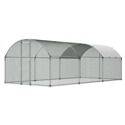 Metal Chicken Coop, 9.8x19.3x6.5 ft Large Walk-in Chicken Runs with Cover, Doom Roof Hen House Enclosure with Security Lock, Outdoor Duck Rabbit Cage Poultry Pen for Backyard, Farm, Yard