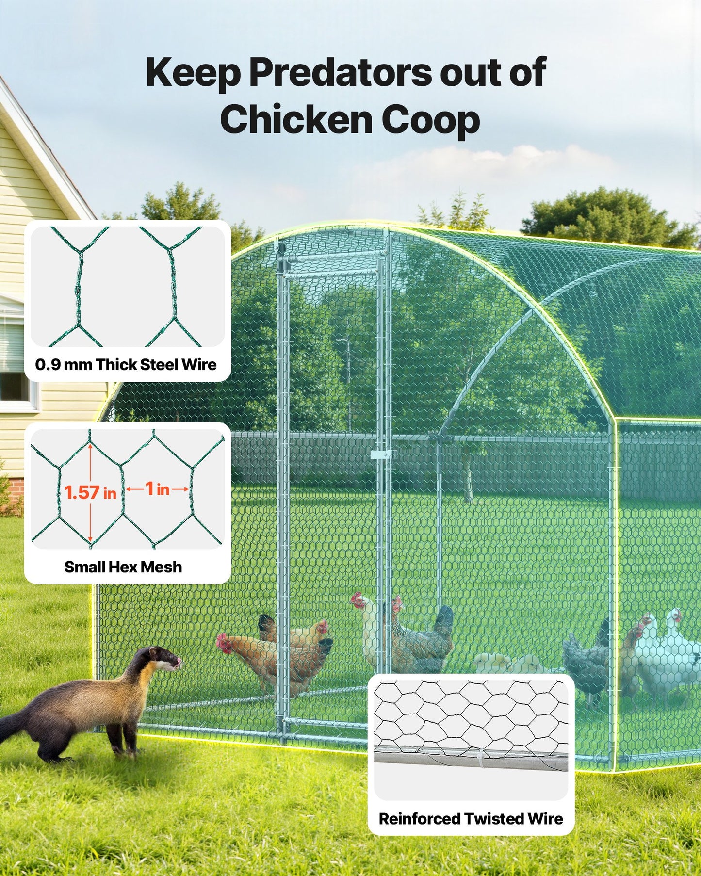 Large Metal Chicken Coop, 3 x 6 x 2 m, Walk-in Chicken Runs with Waterproof Cover, Dome Roof Hen House Enclosure with Lock, Outdoor Duck Rabbit Cage Poultry Pen for Backyard, Farm, Yard Use