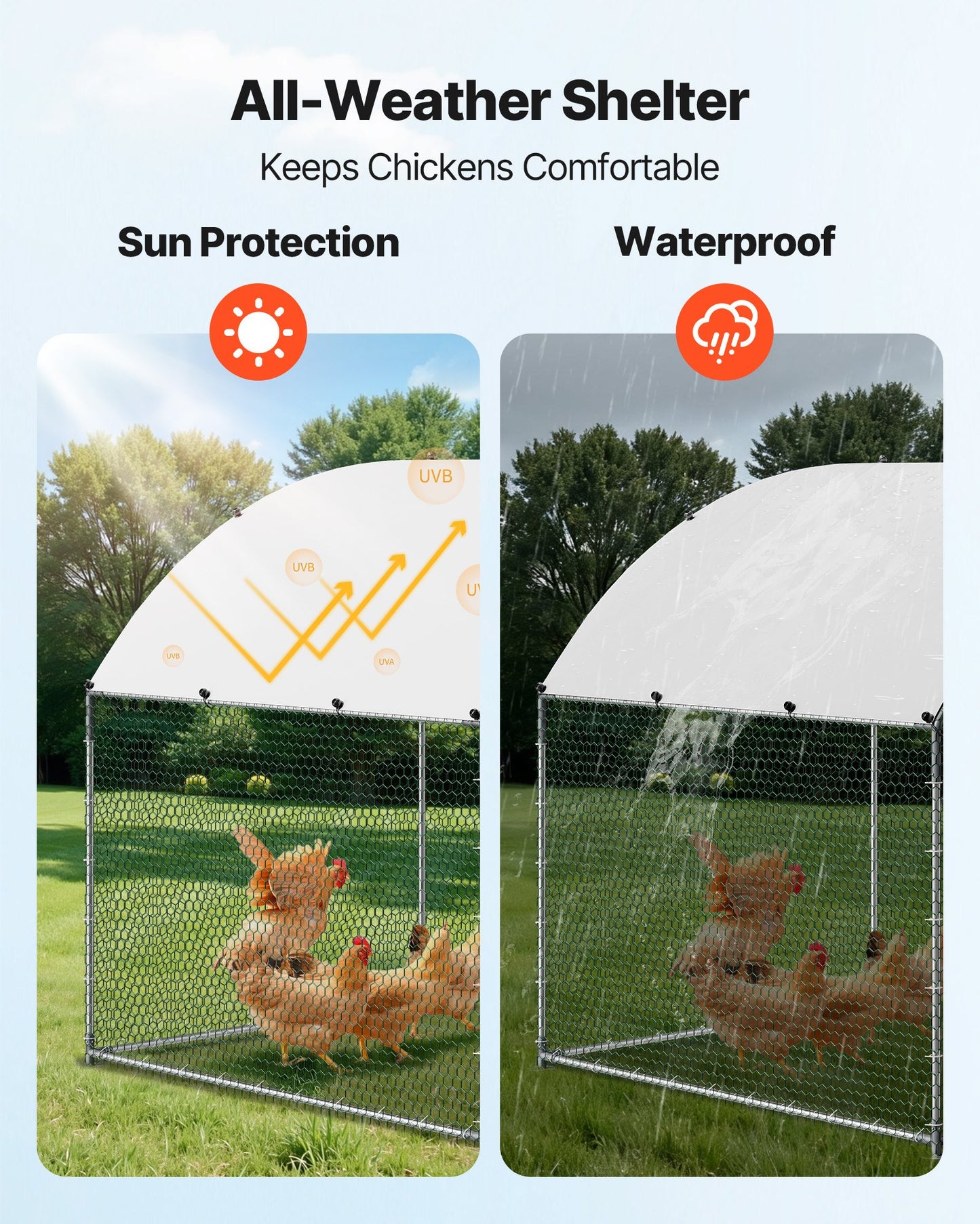 Large Metal Chicken Coop, 3 x 6 x 2 m, Walk-in Chicken Runs with Waterproof Cover, Dome Roof Hen House Enclosure with Lock, Outdoor Duck Rabbit Cage Poultry Pen for Backyard, Farm, Yard Use