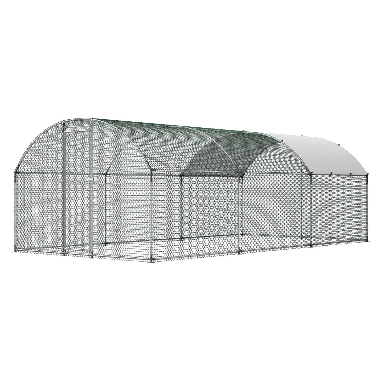 Large Metal Chicken Coop, 3 x 6 x 2 m, Walk-in Chicken Runs with Waterproof Cover, Dome Roof Hen House Enclosure with Lock, Outdoor Duck Rabbit Cage Poultry Pen for Backyard, Farm, Yard Use