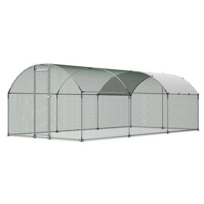 Large Metal Chicken Coop, 3 x 6 x 2 m, Walk-in Chicken Runs with Waterproof Cover, Dome Roof Hen House Enclosure with Lock, Outdoor Duck Rabbit Cage Poultry Pen for Backyard, Farm, Yard Use