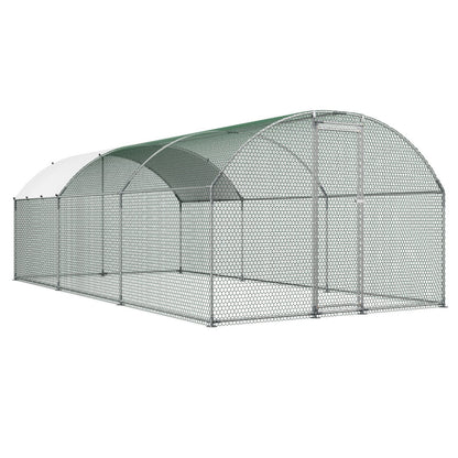 Large Metal Chicken Coop, 3 x 6 x 2 m, Walk-in Chicken Runs with Waterproof Cover, Dome Roof Hen House Enclosure with Lock, Outdoor Duck Rabbit Cage Poultry Pen for Backyard, Farm, Yard Use