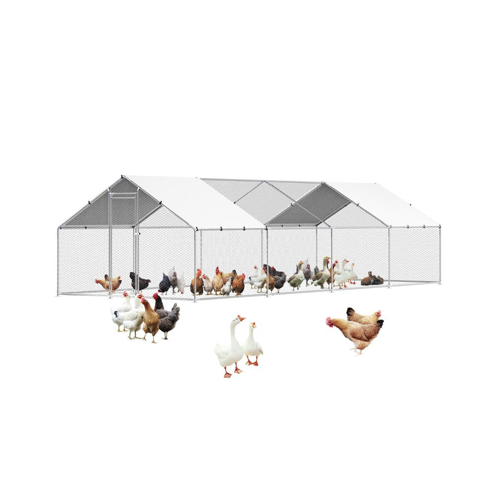 Metal Chicken Coop 9.8x26.2x6.5 ft Walk-in Chicken Run with Cover Spire Roof