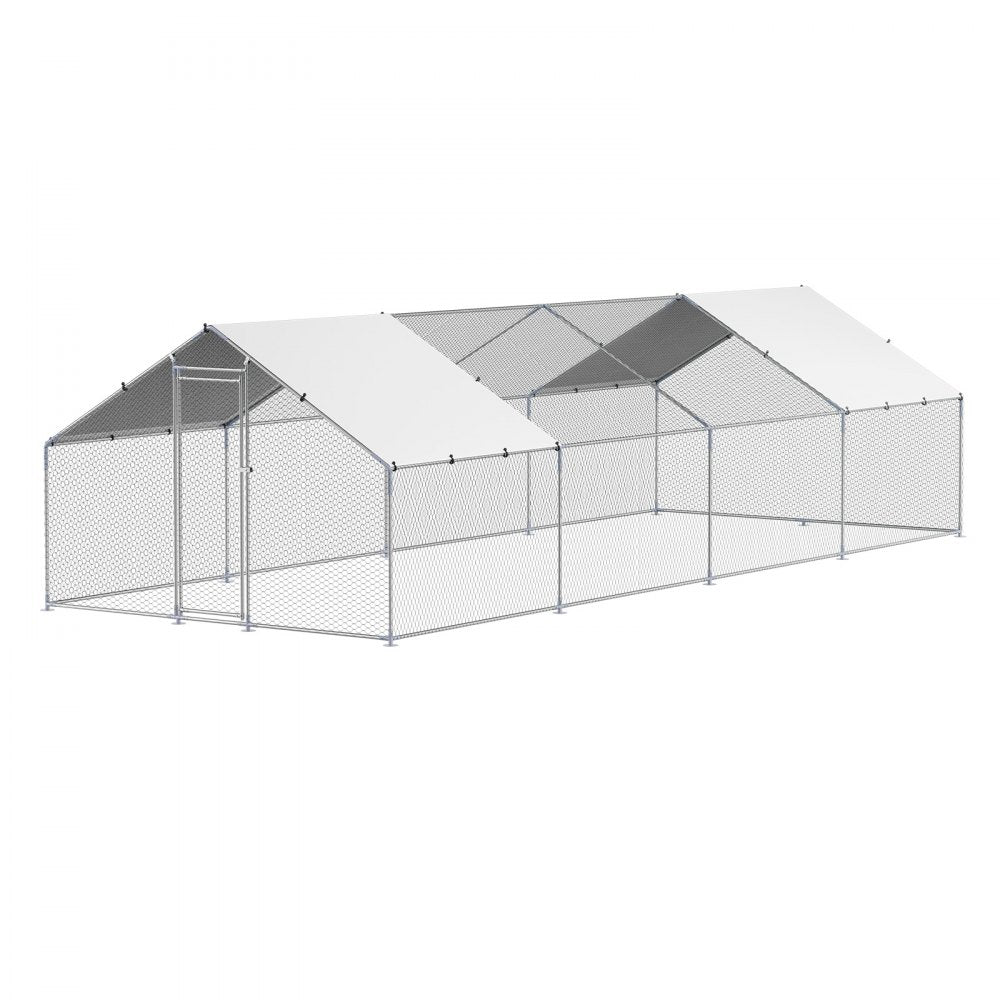 Metal Chicken Coop 9.8x26.2x6.5 ft Walk-in Chicken Run with Cover Spire Roof