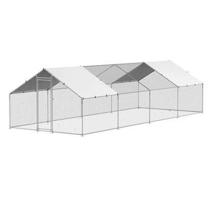 Metal Chicken Coop 9.8x26.2x6.5 ft Walk-in Chicken Run with Cover Spire Roof