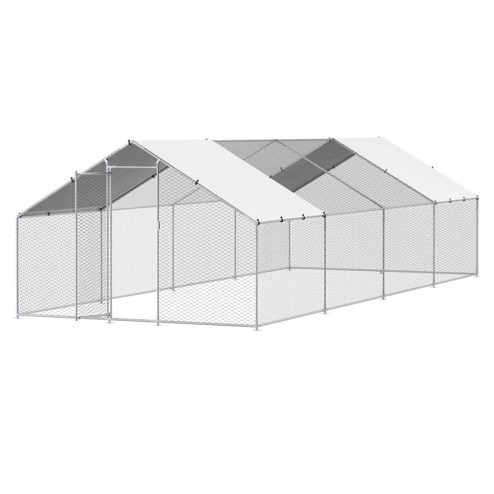 Metal Chicken Coop 9.8x26.2x6.5 ft Walk-in Chicken Run with Cover Spire Roof