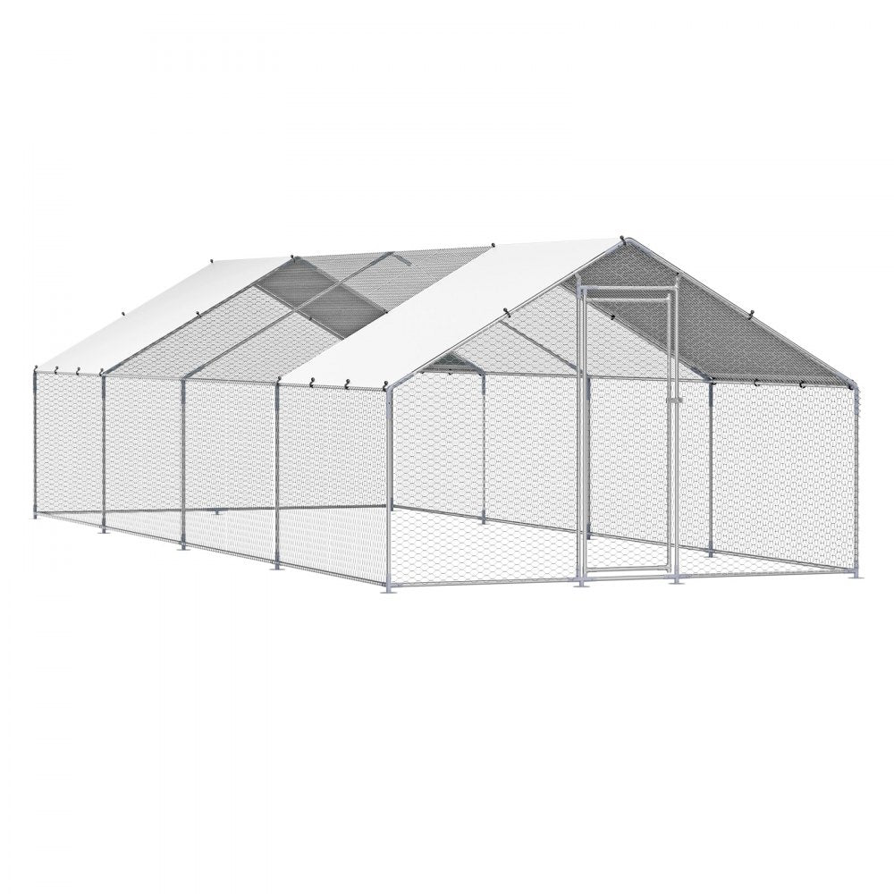 Metal Chicken Coop 9.8x26.2x6.5 ft Walk-in Chicken Run with Cover Spire Roof